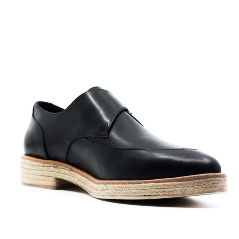 Freda Salvador Black Leather Monk Strap Espadrille Loafers - Picture 2 of 11